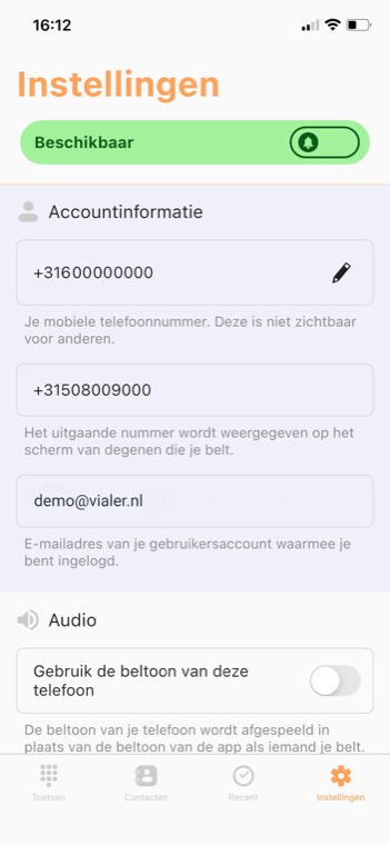 The settings of the Vialer app